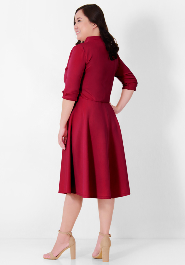 Semi High Collar Curved V-Neck Skater Dress | Syala Collections