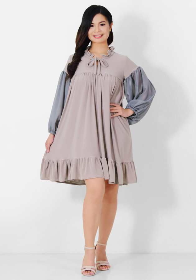 Beige Ruffled Collar Dress main image 0