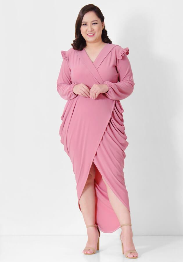 Overlap Long Sleeves Drape Maxi Dress Syala Collections